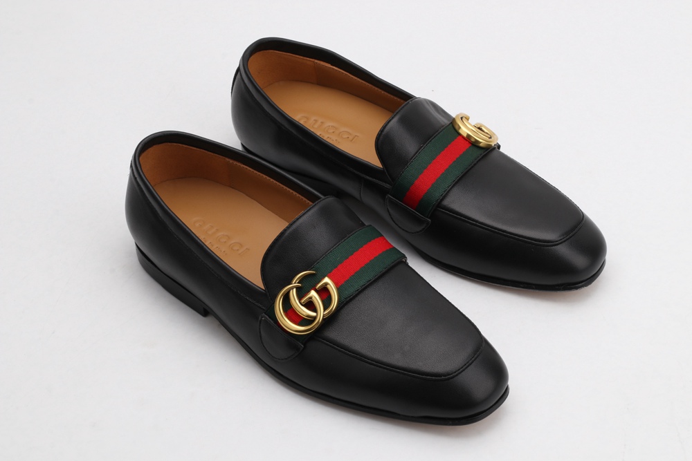 Leather loafer with Double G and Web